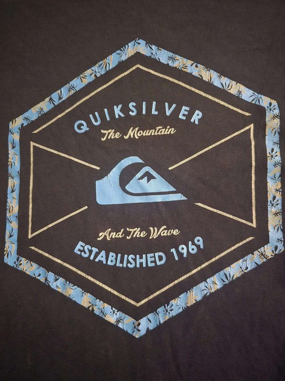 Quiksilver Black Tee with Blue Hex Graphic